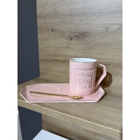 Набор чайный (3 предмета с ложкой) 200 мл. розовый