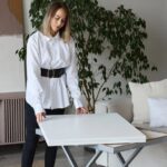 Стол-трансформер COMPACT белый матовый/серебристая опора — изображение 3