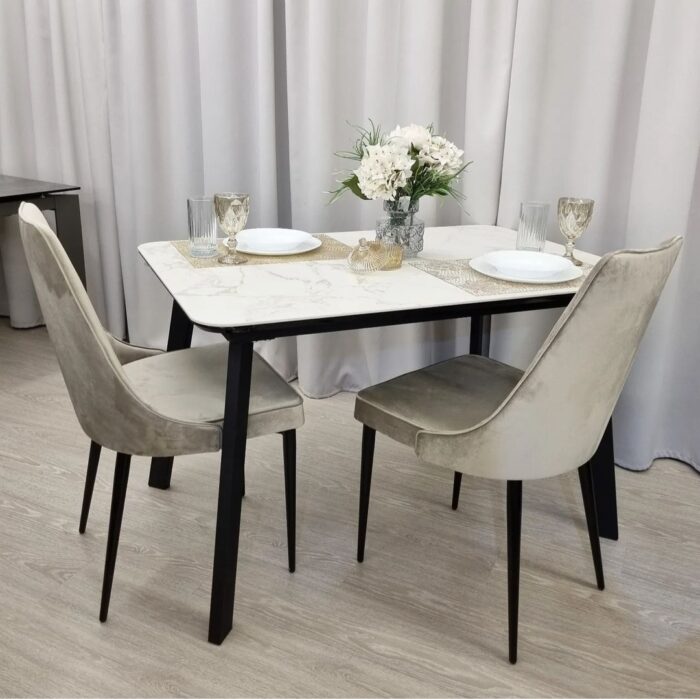Стол РИО 120х80 керамика Calacata Vaglioro/ муар черный нераздвижной — изображение 2